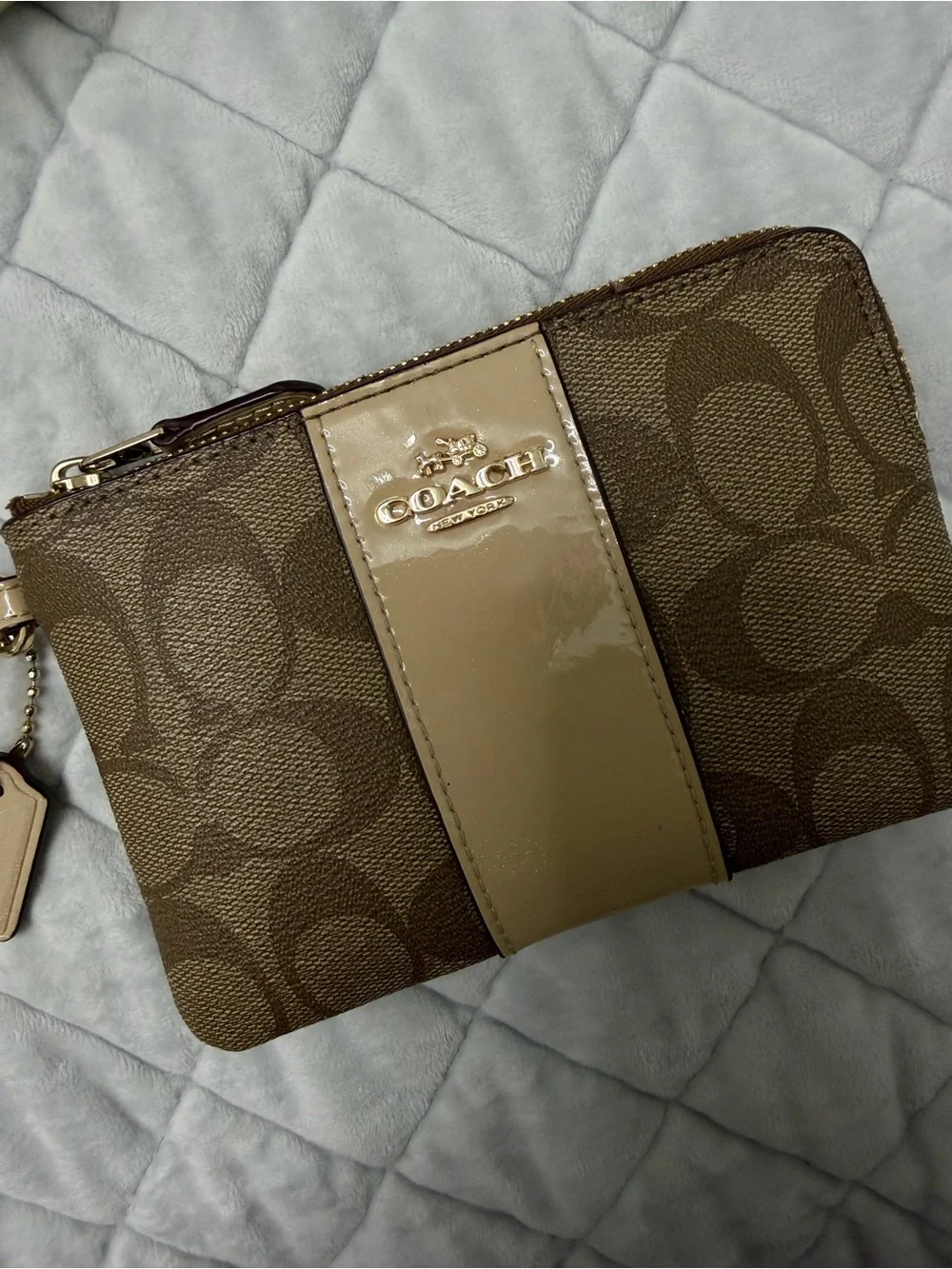 Coach Signature Wristlet with Patent Leather Trim